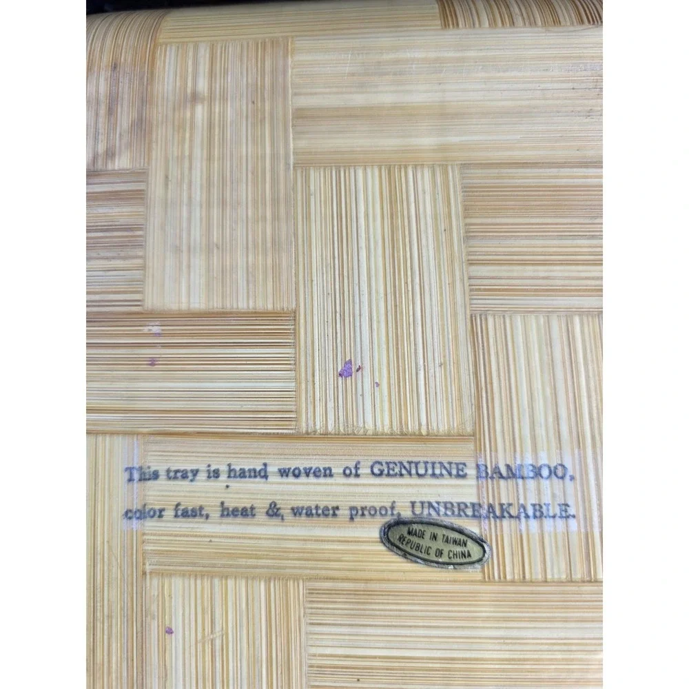 VTG Florida Souvenir Bamboo Tray 11x11 Map Palm‎ Trees Mid Century Tiki Decor